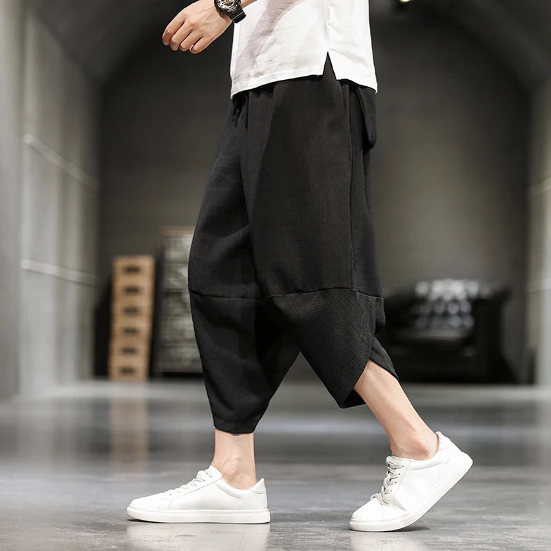 Baggy Cotton Harem Pants Men 2024 Summer Japanese Men Women Hip Hop Plus Size Wide Leg Pants Bloomers Calf-Length Pants Joggers