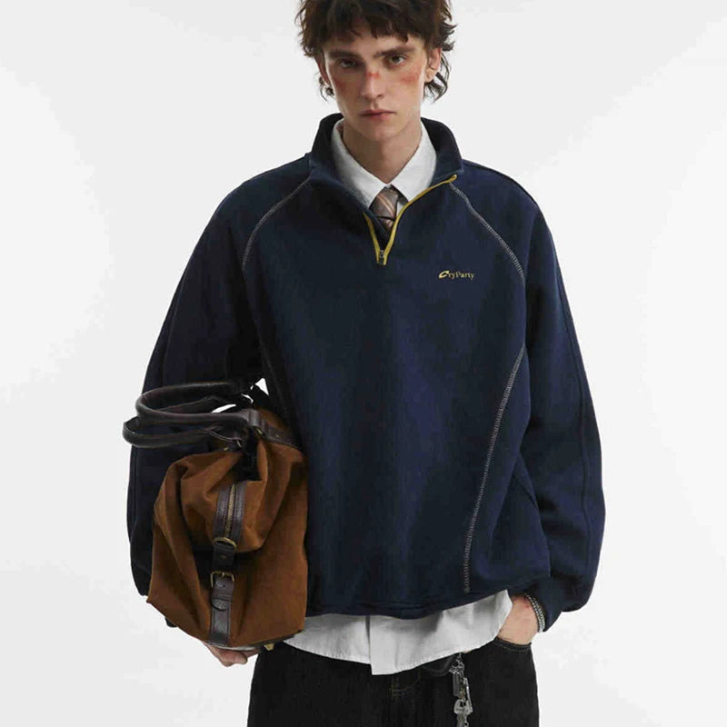 Autumn Letter Printed Long Sleeve Half-Zip Sweatshirts Man Hip Hop Fashion Patchwork Sudadera Y2K Streetwear Pullover Hoodies