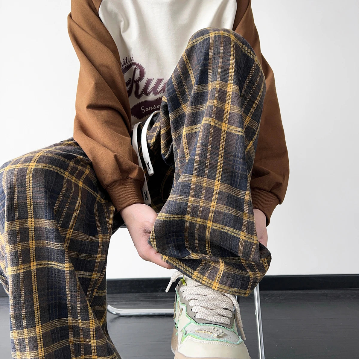 New Men's Jogger Plaid Sweatpants Men Harajuku Oversized Streetwear Y2k Hip Hop Wide Leg Baggy Harem Long Trousers Cargo Pants