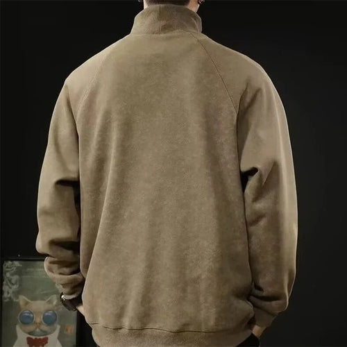 Autumn Suede Turtleneck Long Sleeve Sweatshirts Men Letter Foam Print Patchwork Crewneck Pullover Hoodie Y2K Streetwear Clothes