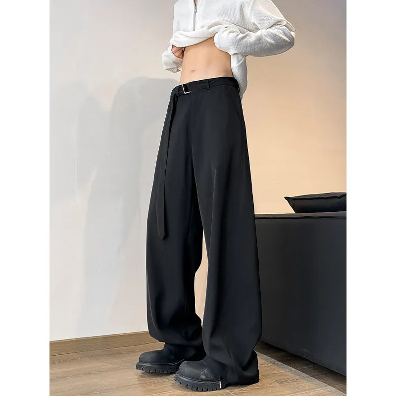 New Men Black Straight Pants Fashion Korean Loose Suit Trousers Casual Draped Baggy Gray Wide Leg Pant Male Streetwear 5XL