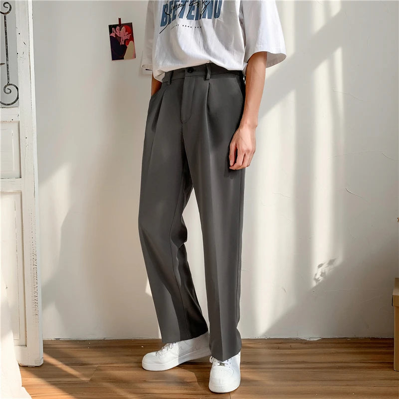 2026 Spring Autumn New Men Korean Loose Straight Trousers Male Solid Color Wide-leg Pants Men Students Leisure Suit Trouser