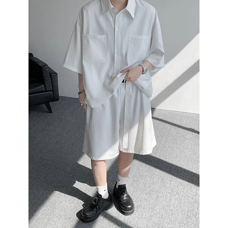 Summer Trend Men's Short Sleeve Set Men's Short Sleeve Sport Suit Shirt and Shorts Two Piece  Oversize Casual Fashion Tracksuit