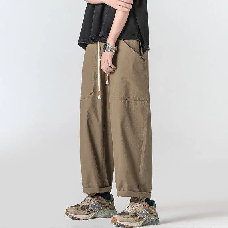 Summer Cotton Casual Pants Men Oversized Wide Leg Pants Men Japanese Streetwear Hip-hop Loose Straight Pants Men Trousers M-3XL