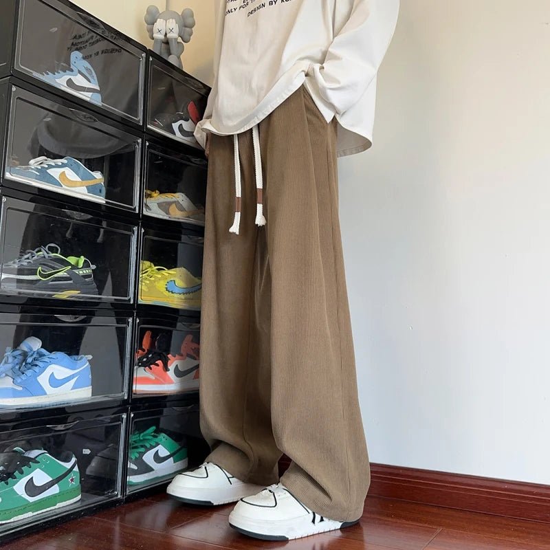 Men's Casual Pants 2025 New Korean Fashion Washed Cotton Jogger Wide Leg Straight Trousers Sweatpants Male Pants Big Size M 5XL