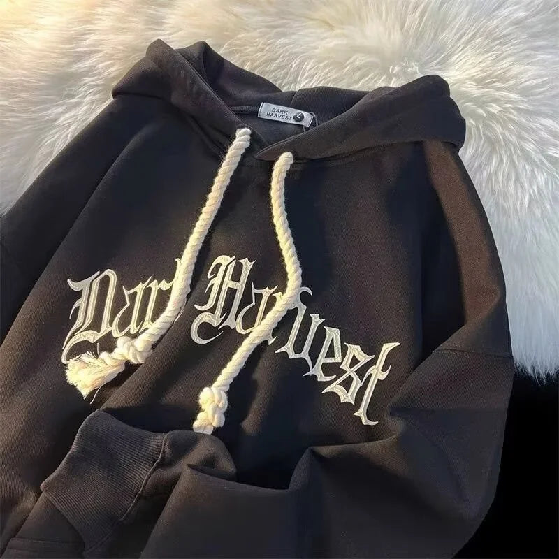Autumn American Goth Letter Printed Pullover Hoodies Man Hip Hop Cotton Fleece Hooded Sweatshirts Pocket Y2K Streetwear Hoody