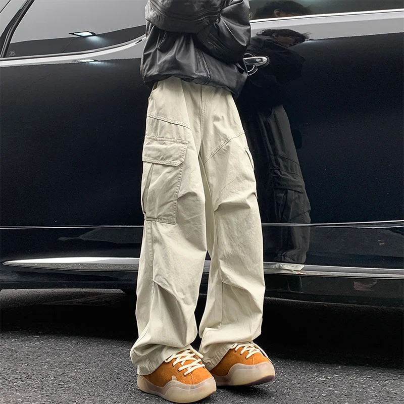 Y2K Big Pocket Men's Cargo Pants Japanese 2025 New Harajuku Loose Straight Wide Leg Trousers Baggy Pants Man Hip Hop Sweatpants