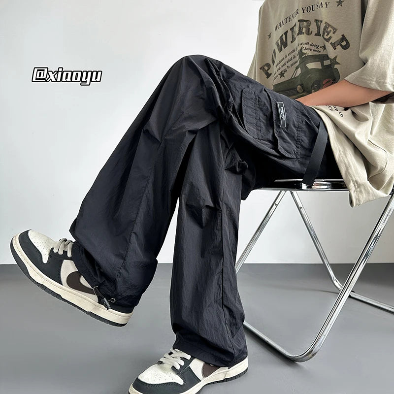 Streetwear 2026 Spring Summer Casual Men Trousers Solid Color Harajuku Lightweight Cargo Pants Fashion Straight Men's Pants