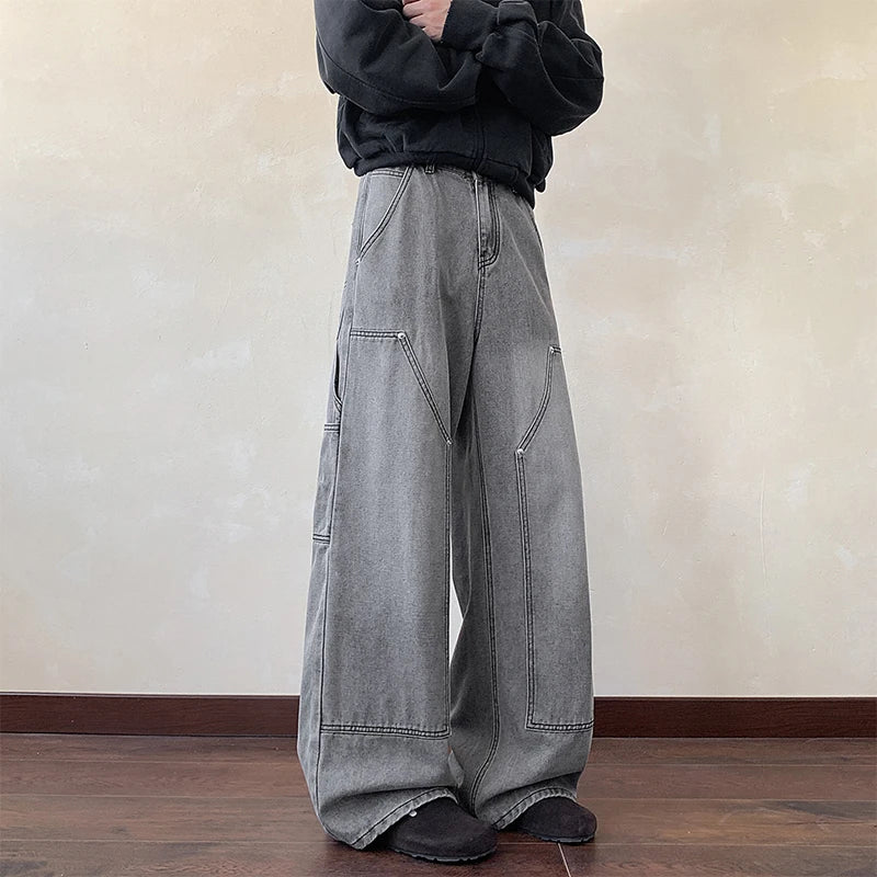 Y2k Black Baggy Cargo Jeans Trousers Men's Vintage Multi-Pocket Cargo Jeans Y2K Vintage Distressed Baggy Denim Pants Wide Leg
