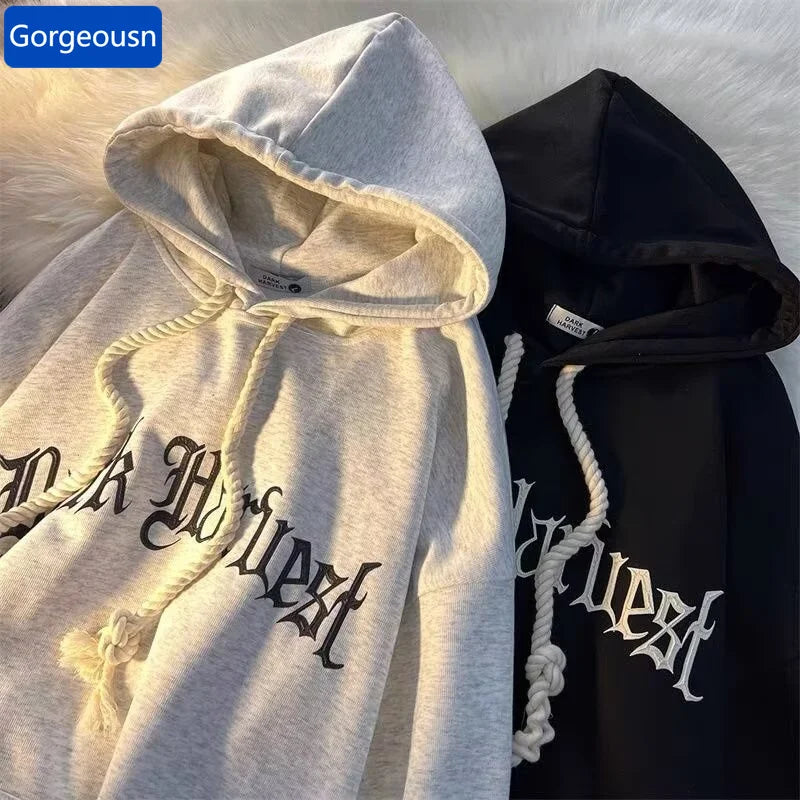 Autumn American Goth Letter Printed Pullover Hoodies Man Hip Hop Cotton Fleece Hooded Sweatshirts Pocket Y2K Streetwear Hoody