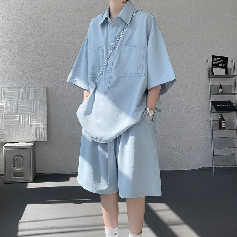 Summer Trend Men's Short Sleeve Set Men's Short Sleeve Sport Suit Shirt and Shorts Two Piece  Oversize Casual Fashion Tracksuit