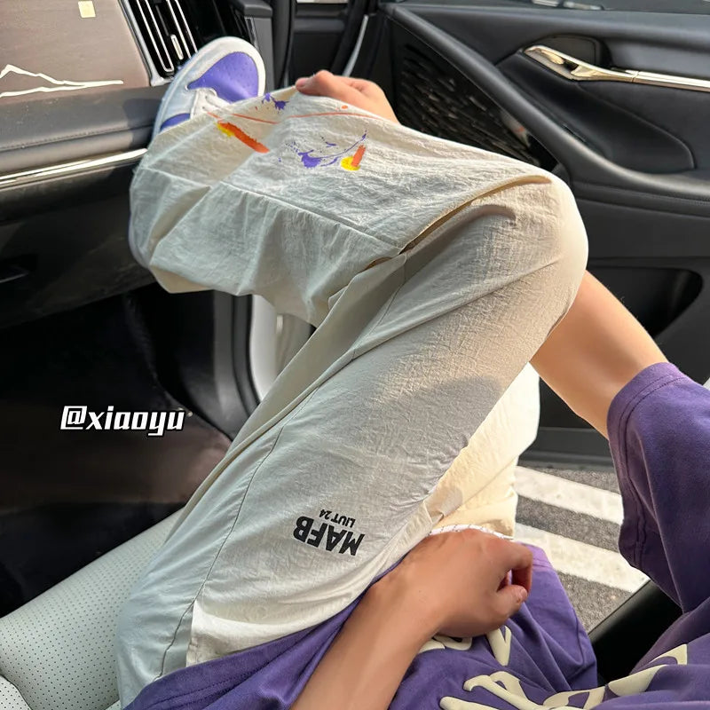 High Street Fashion Printing Letter Design Brand Wide Leg Casual Long Pants Men's Loose Hip Hop Street All-match Male Pants