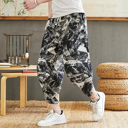 Baggy Cotton Harem Pants Men 2024 Summer Japanese Men Women Hip Hop Plus Size Wide Leg Pants Bloomers Calf-Length Pants Joggers