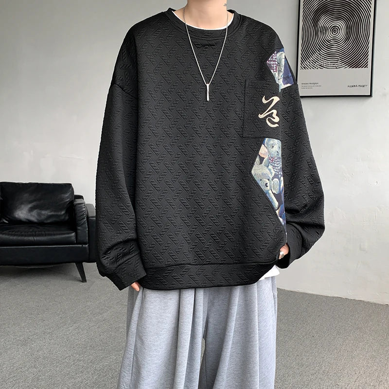 New Men's Pullover Sweatshirt Harajuku Embroidered Bear Pattern Loose Casual Round Neck Sweatshirts Unisex Fashion Hoodie 5XL