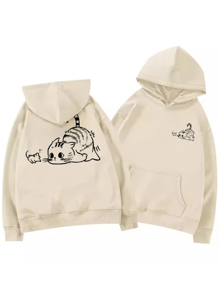 2026 New Cute Cat Graphic Hooded Sweatshirts For Men Y2K Streetwear Oversized Fleece Hoodies Casual Hip Hop Pullover Hoody