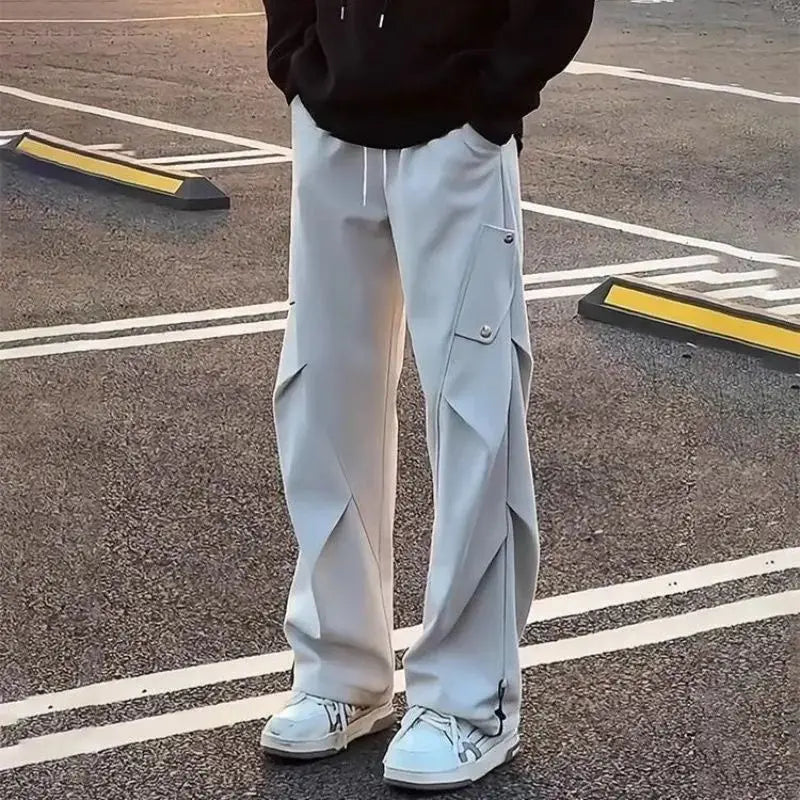 Casual Quick-dry Pants for Men American-style Workwear with Pleats New Summer Thin and Trendy Loose Straight-leg Pants