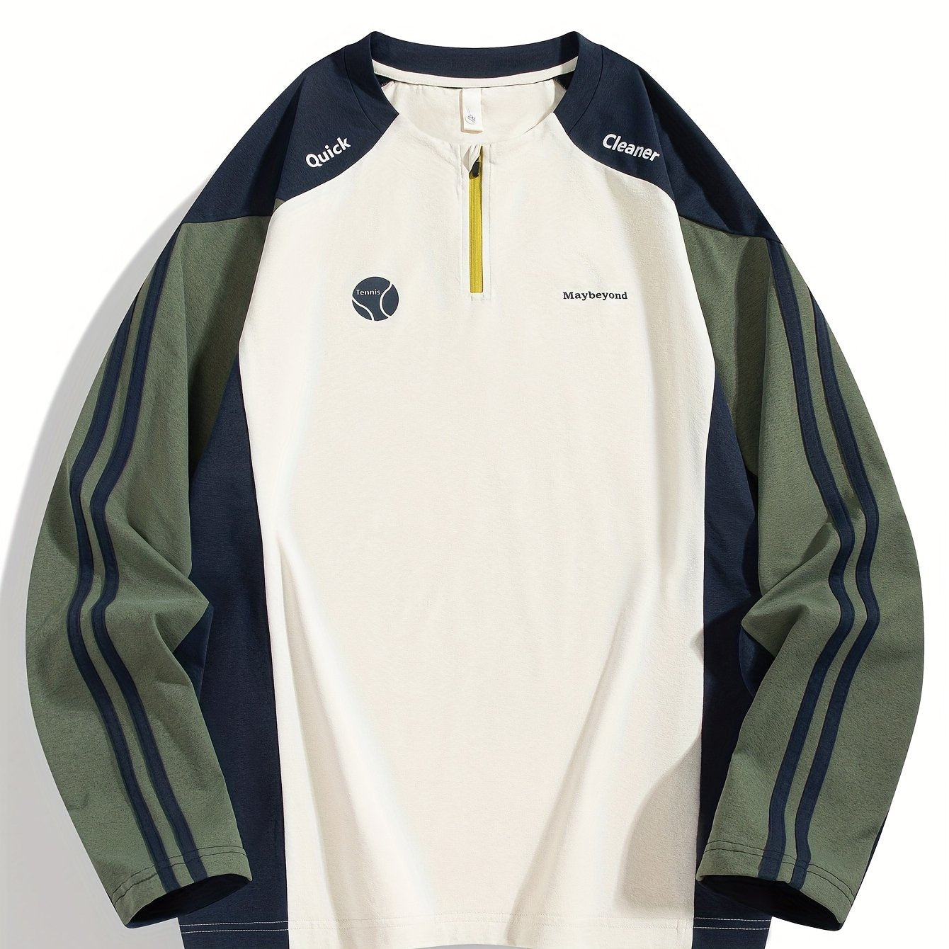 Men's & Women's Long Sleeve T-Shirt/Sweatshirt Hybrid - Loose Fit Patchwork Collar & Hem Design, White & Grey Casual Round Neck Blouse, Unisex Spring/Fall Layering Top, Tshirt For Men, Shirts For Men, Tshirts For Men, Mens T