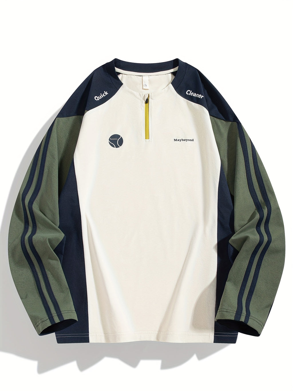 Men's & Women's Long Sleeve T-Shirt/Sweatshirt Hybrid - Loose Fit Patchwork Collar & Hem Design, White & Grey Casual Round Neck Blouse, Unisex Spring/Fall Layering Top, Tshirt For Men, Shirts For Men, Tshirts For Men, Mens T