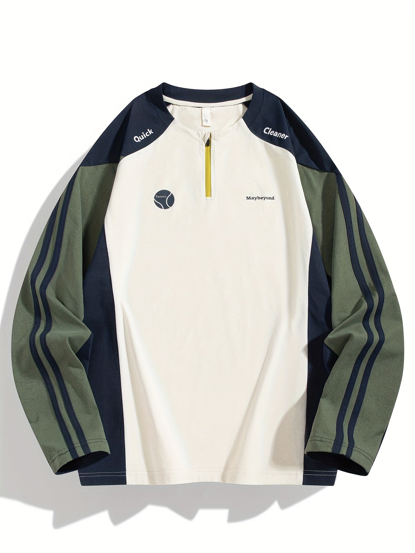 Men's & Women's Long Sleeve T-Shirt/Sweatshirt Hybrid - Loose Fit Patchwork Collar & Hem Design, White & Grey Casual Round Neck Blouse, Unisex Spring/Fall Layering Top, Tshirt For Men, Shirts For Men, Tshirts For Men, Mens T