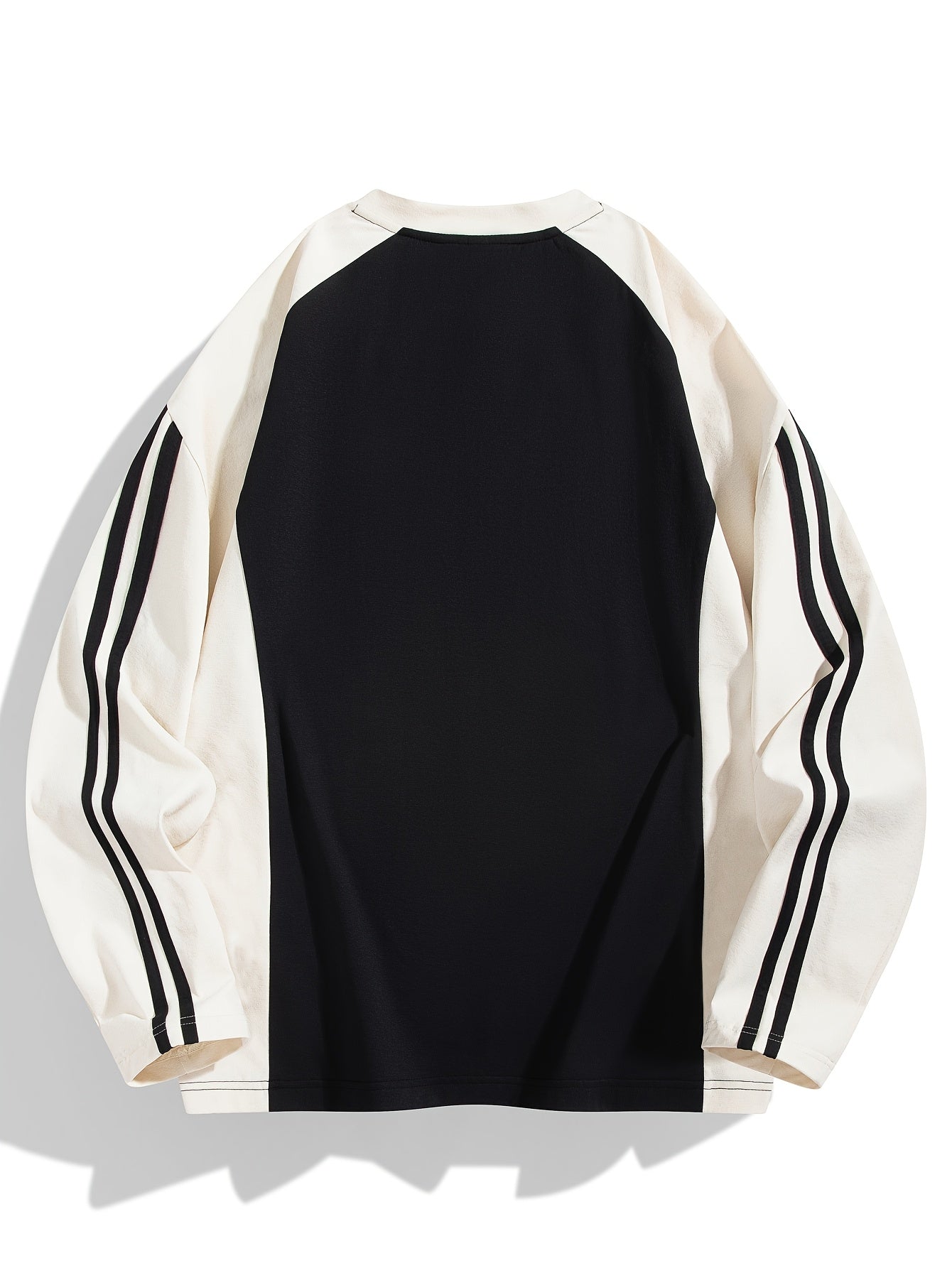 Men's & Women's Long Sleeve T-Shirt/Sweatshirt Hybrid - Loose Fit Patchwork Collar & Hem Design, White & Grey Casual Round Neck Blouse, Unisex Spring/Fall Layering Top, Tshirt For Men, Shirts For Men, Tshirts For Men, Mens T