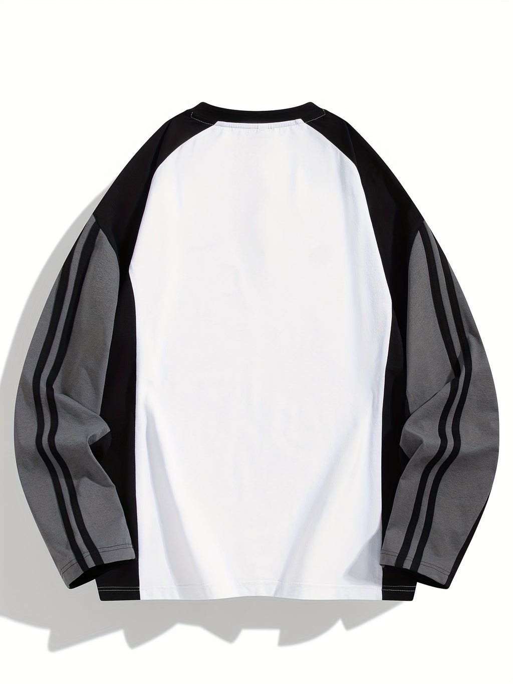 Men's & Women's Long Sleeve T-Shirt/Sweatshirt Hybrid - Loose Fit Patchwork Collar & Hem Design, White & Grey Casual Round Neck Blouse, Unisex Spring/Fall Layering Top, Tshirt For Men, Shirts For Men, Tshirts For Men, Mens T