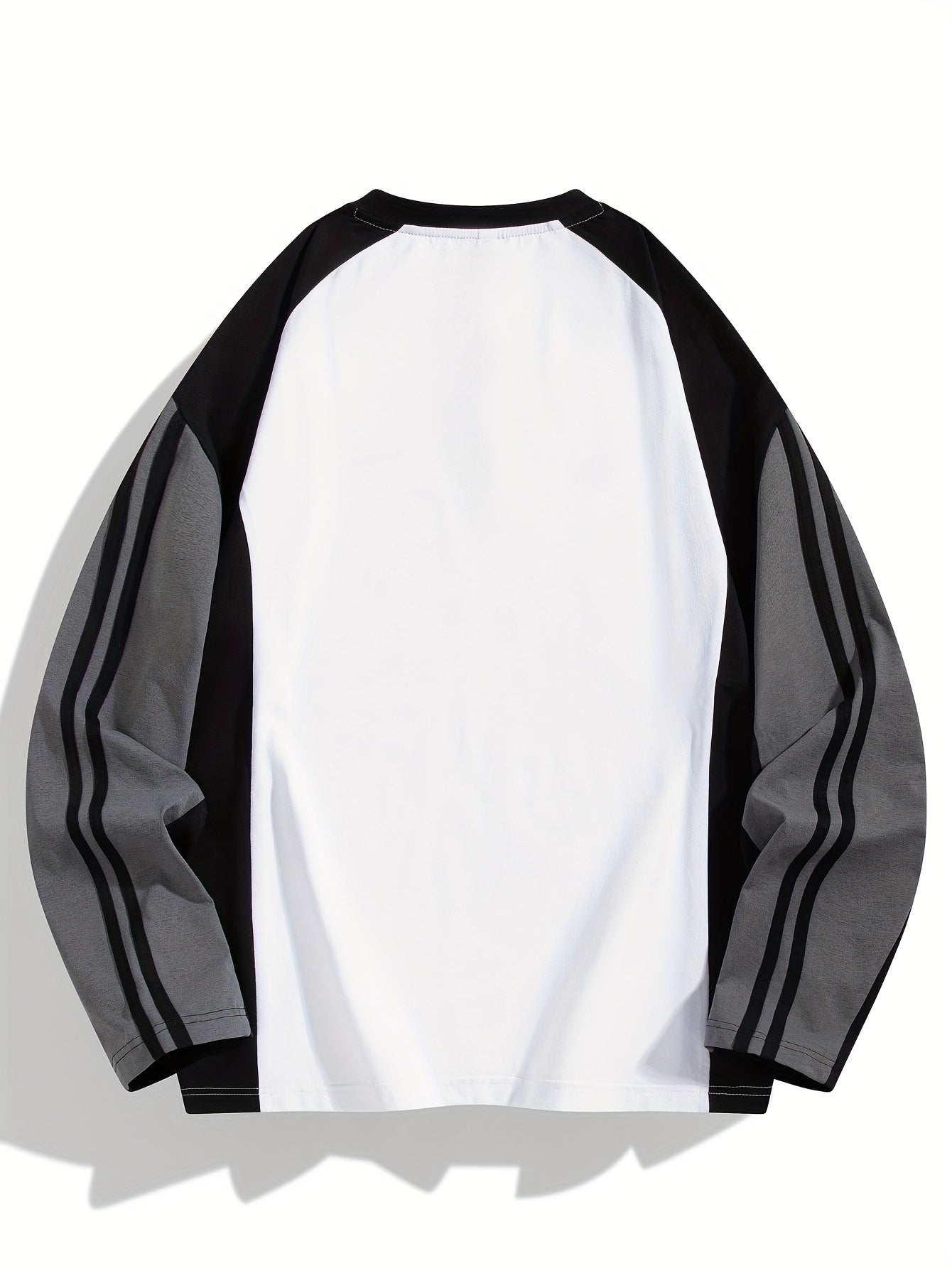 Men's & Women's Long Sleeve T-Shirt/Sweatshirt Hybrid - Loose Fit Patchwork Collar & Hem Design, White & Grey Casual Round Neck Blouse, Unisex Spring/Fall Layering Top, Tshirt For Men, Shirts For Men, Tshirts For Men, Mens T