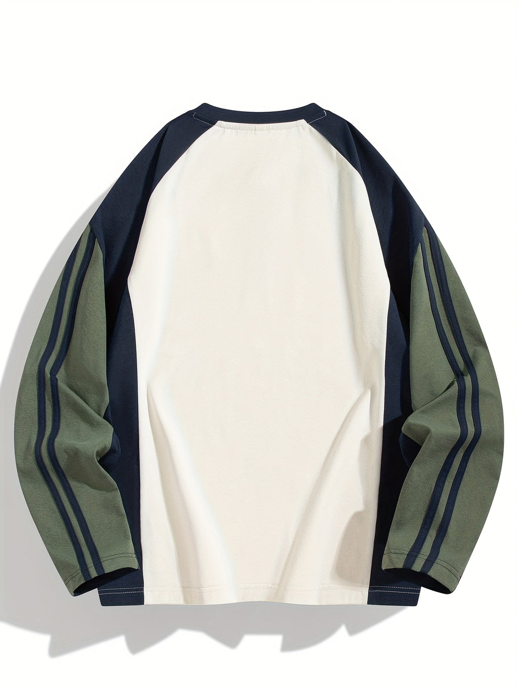 Men's & Women's Long Sleeve T-Shirt/Sweatshirt Hybrid - Loose Fit Patchwork Collar & Hem Design, White & Grey Casual Round Neck Blouse, Unisex Spring/Fall Layering Top, Tshirt For Men, Shirts For Men, Tshirts For Men, Mens T