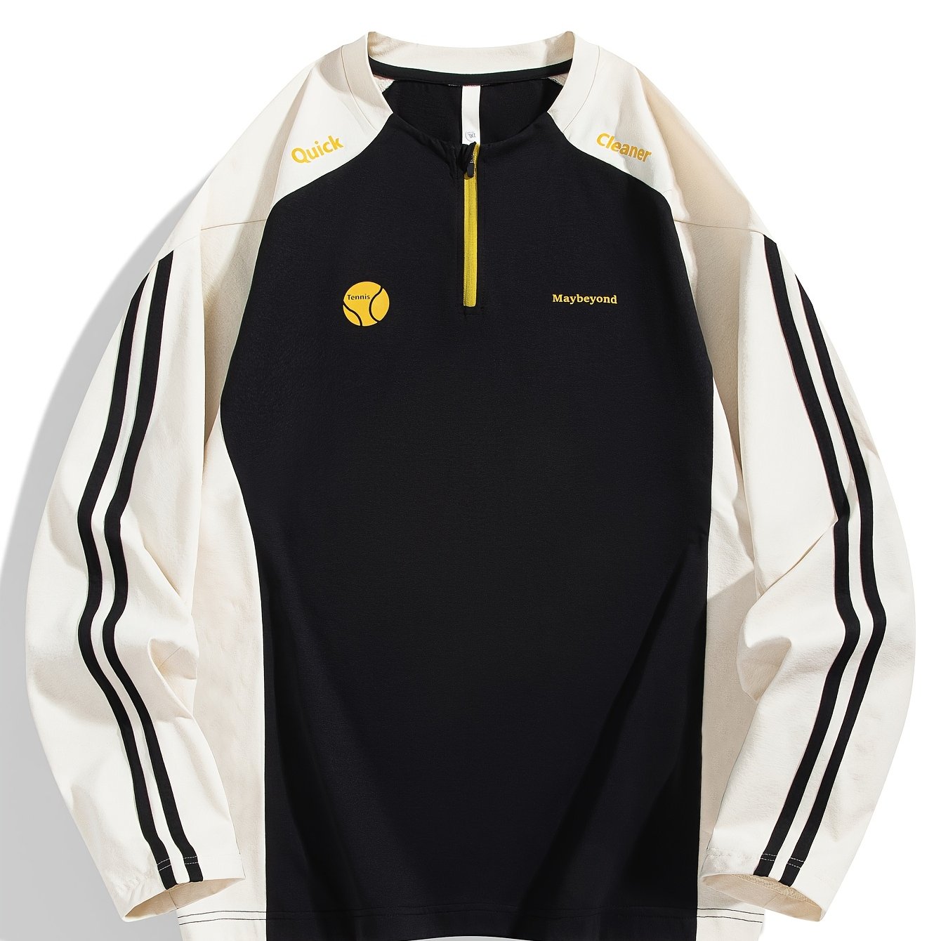 Men's & Women's Long Sleeve T-Shirt/Sweatshirt Hybrid - Loose Fit Patchwork Collar & Hem Design, White & Grey Casual Round Neck Blouse, Unisex Spring/Fall Layering Top, Tshirt For Men, Shirts For Men, Tshirts For Men, Mens T