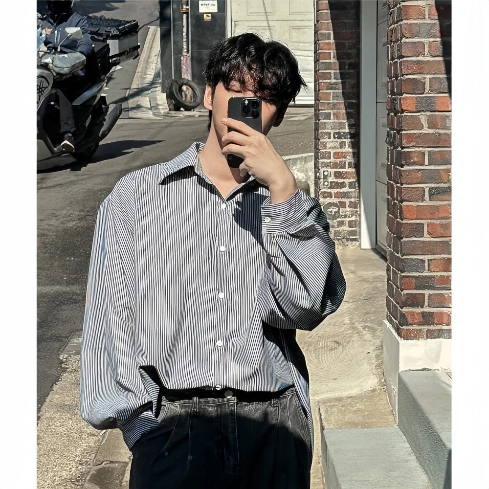 Casual Oversized Striped Lapel Shirt