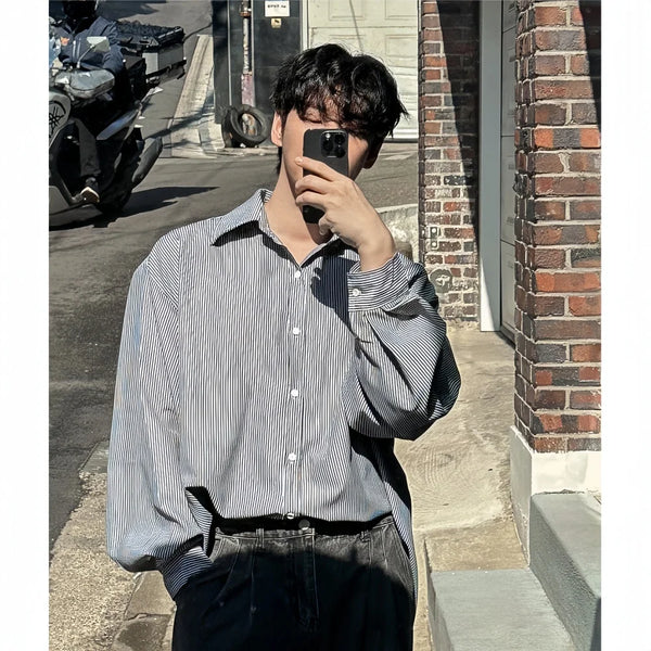 Casual Oversized Striped Lapel Shirt