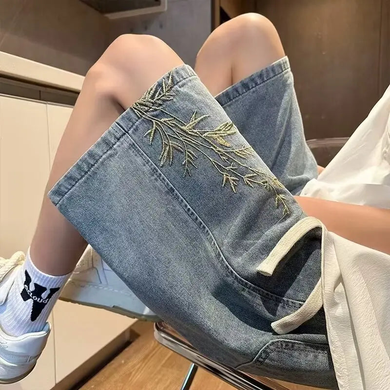 Vintage Wide-Leg Denim Shorts