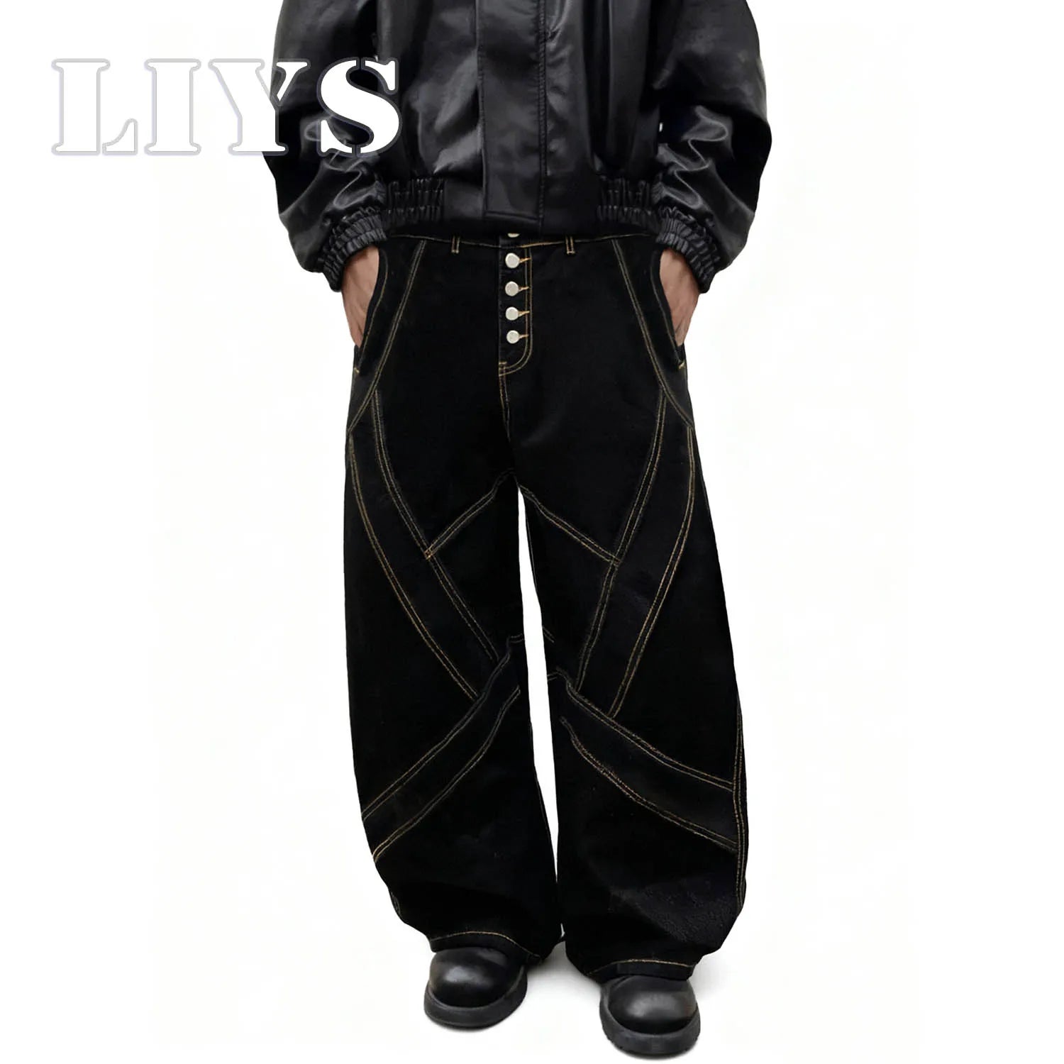 Retro Black Baggy Wide-Leg Jeans