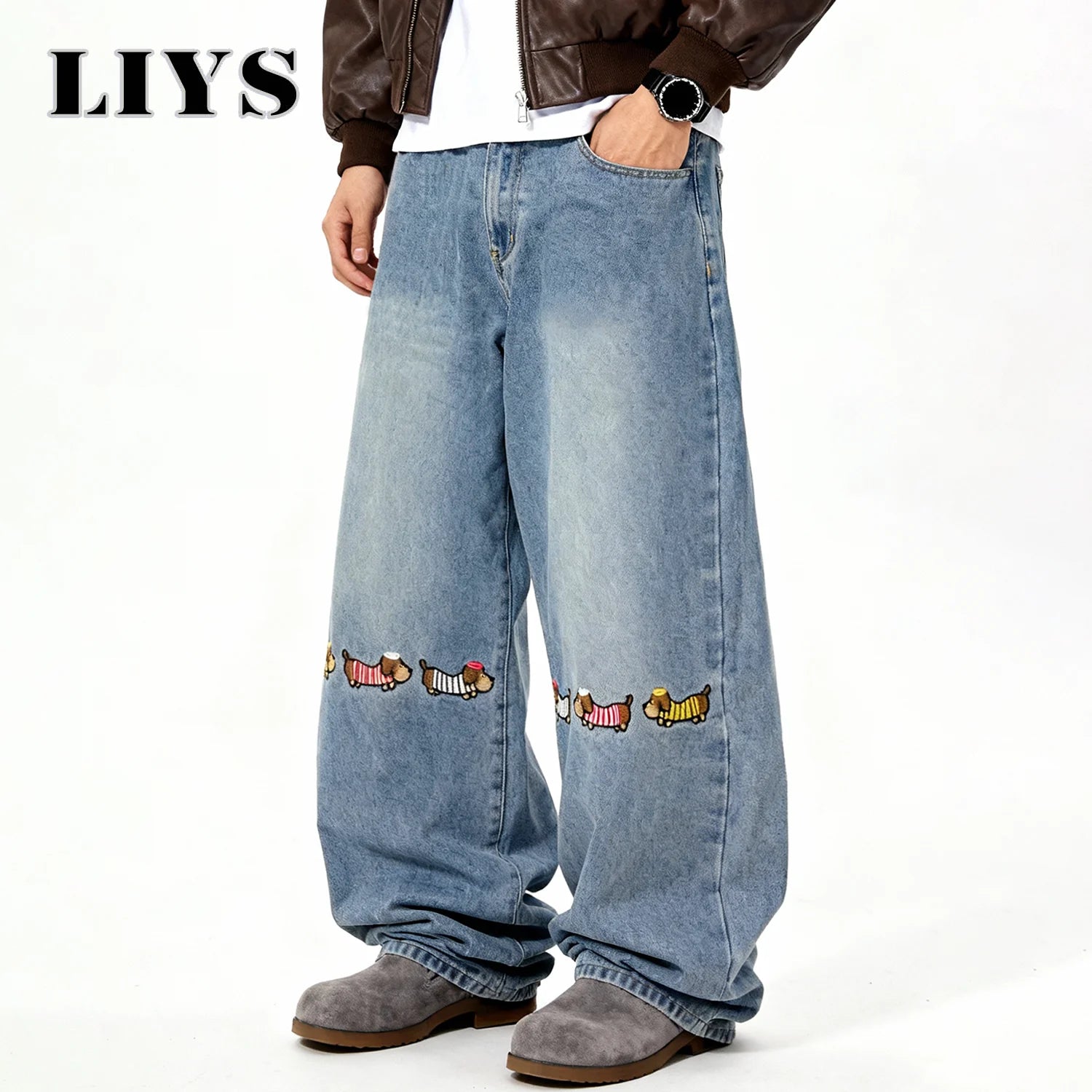 Retro Dachshund Baggy Wide-Leg Jeans