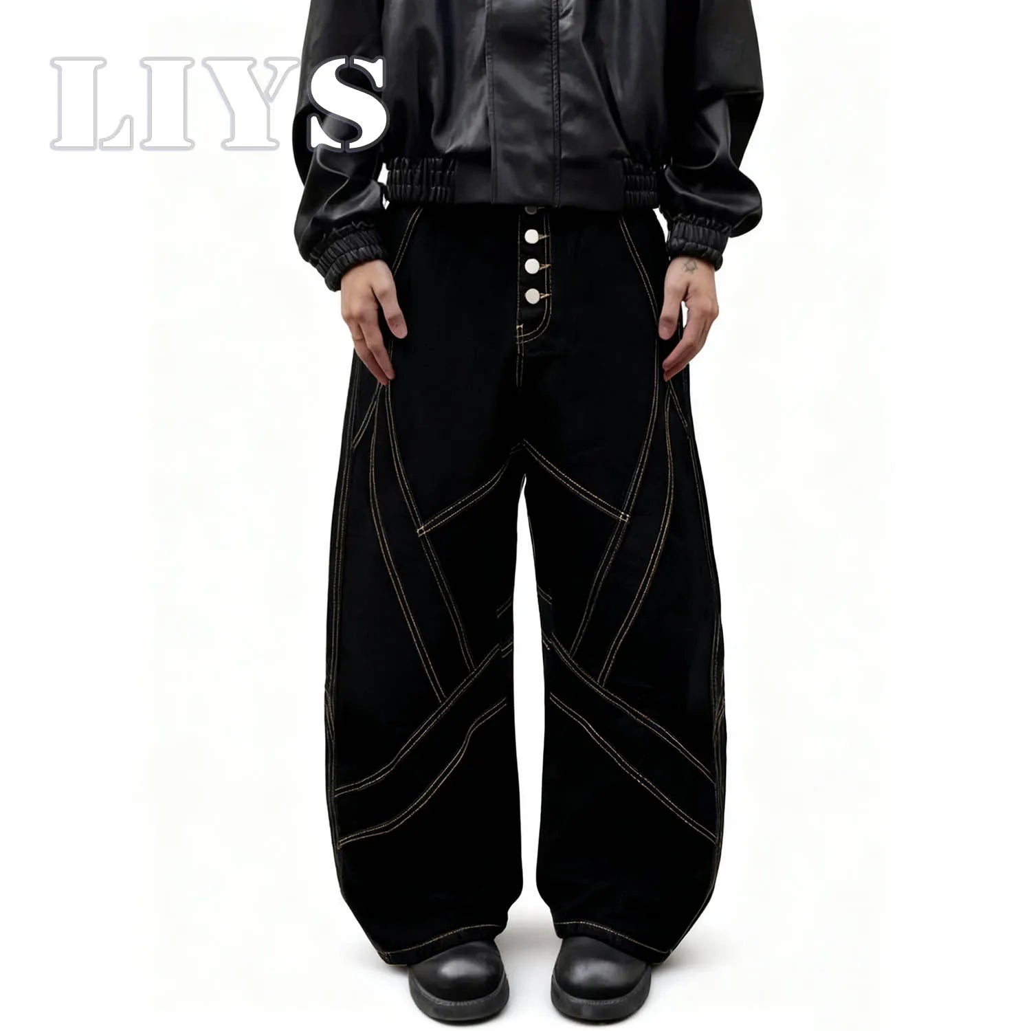 Retro Black Baggy Wide-Leg Jeans