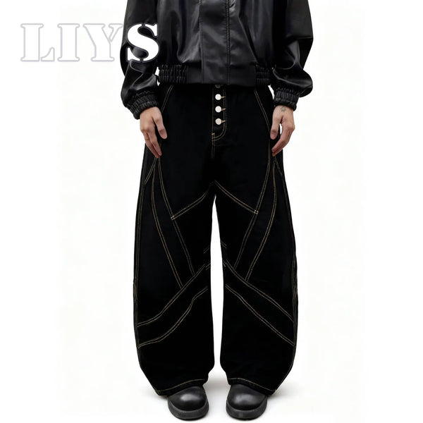 Retro Black Baggy Wide-Leg Jeans