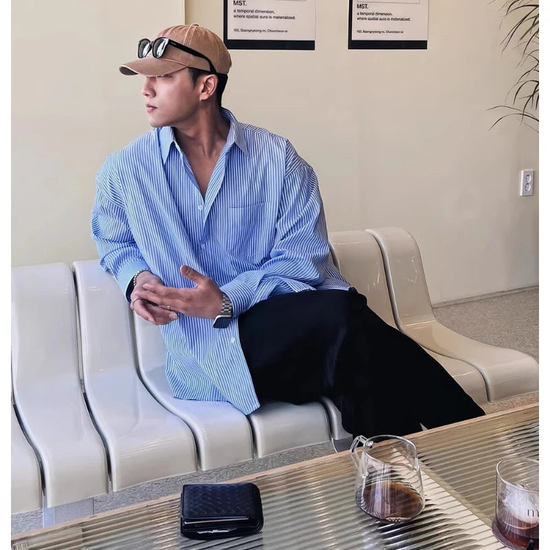 Blue Casual Striped Travel Shirt