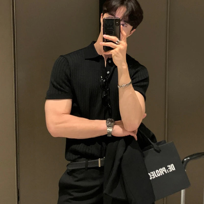 Retro Striped Knit Polo