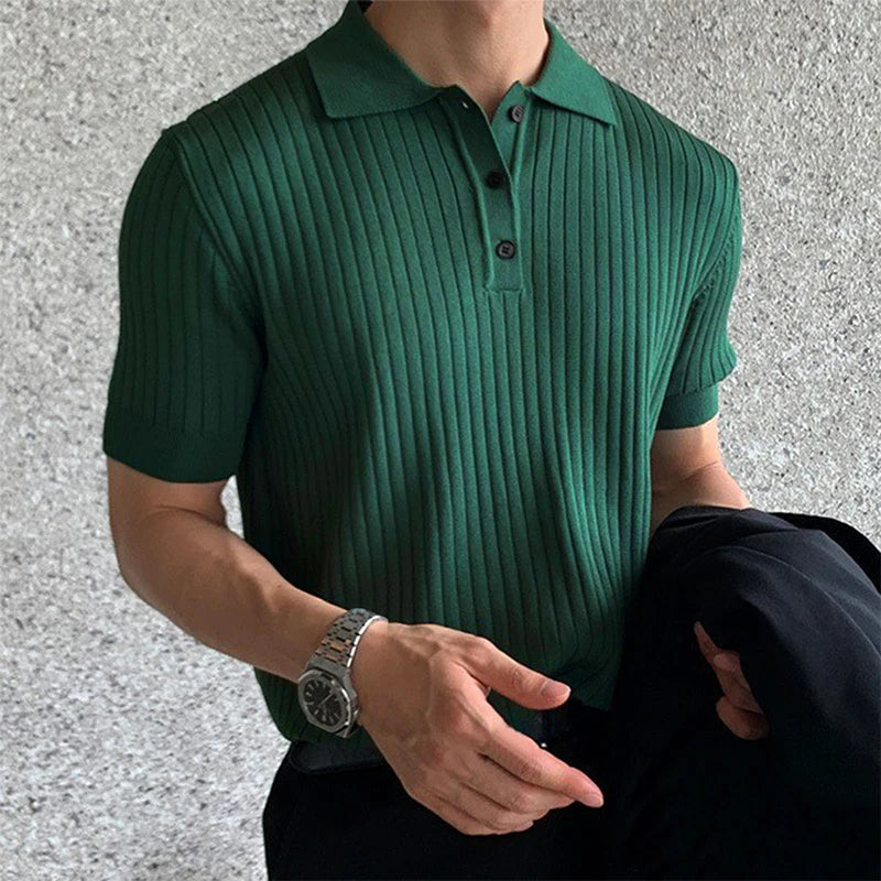 Retro Striped Knit Polo