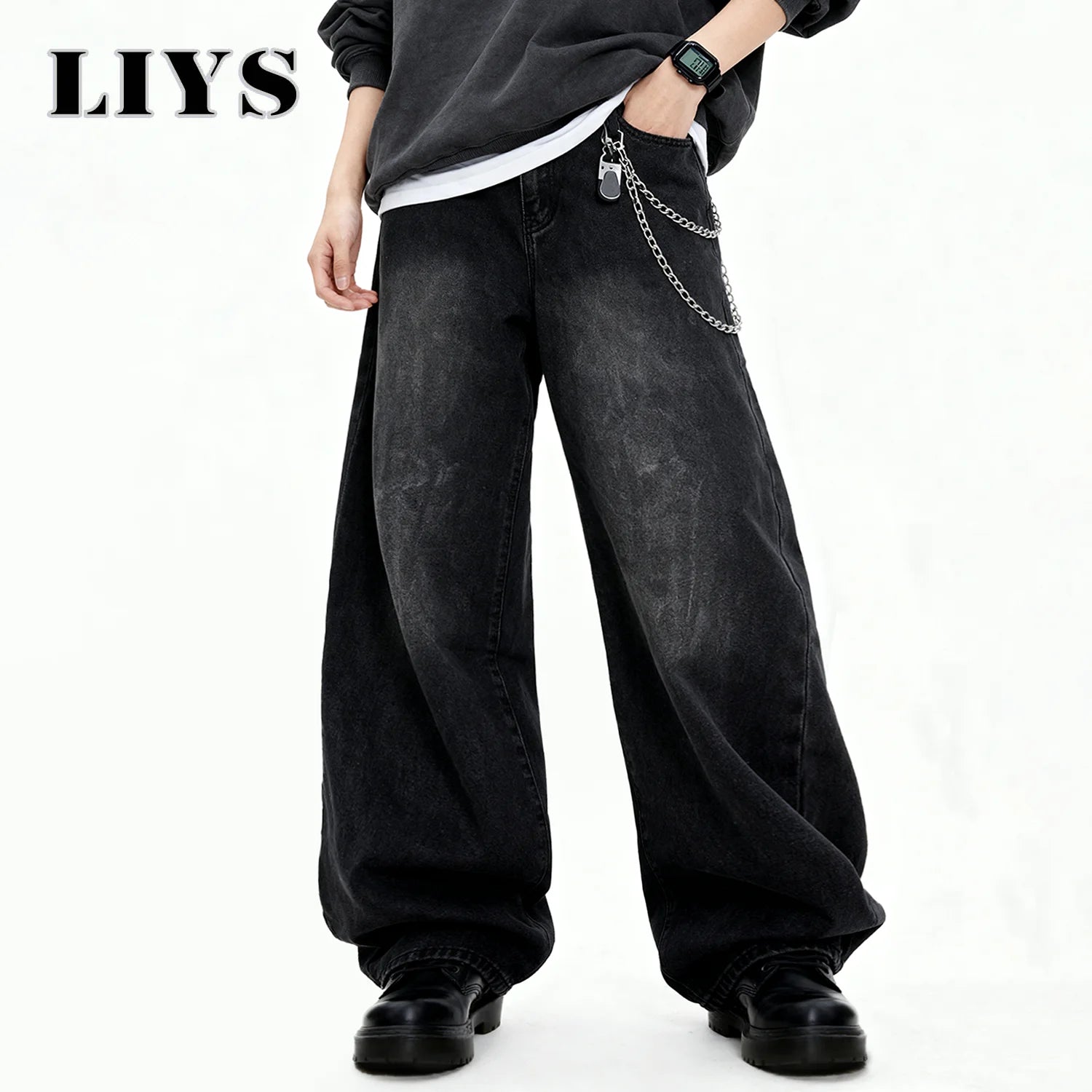 Black Skull Print Baggy Jeans