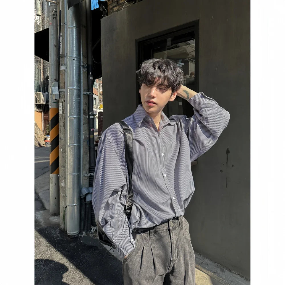 Casual Oversized Striped Lapel Shirt