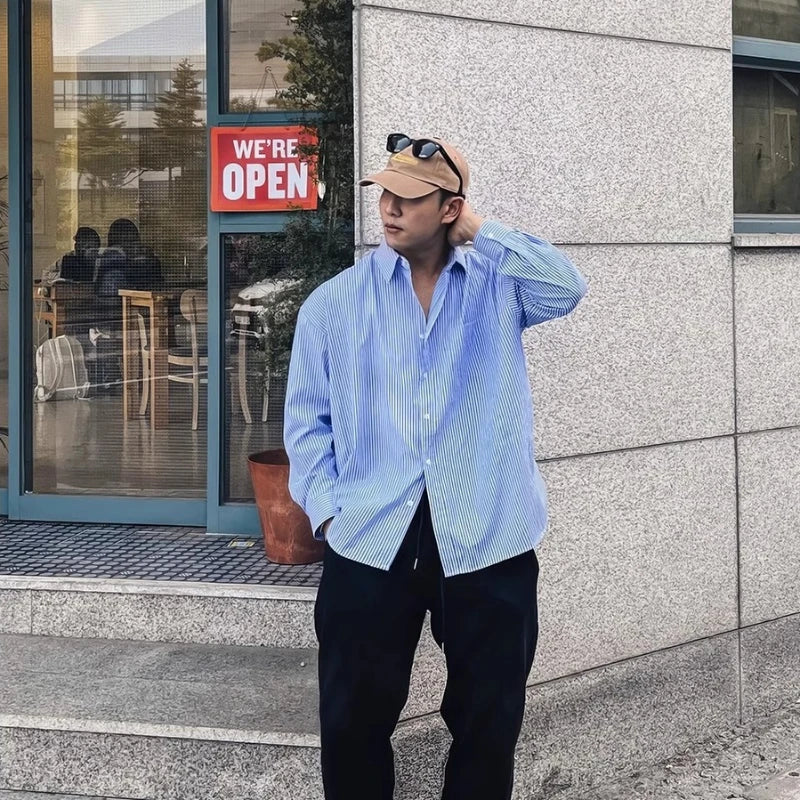 Blue Casual Striped Travel Shirt