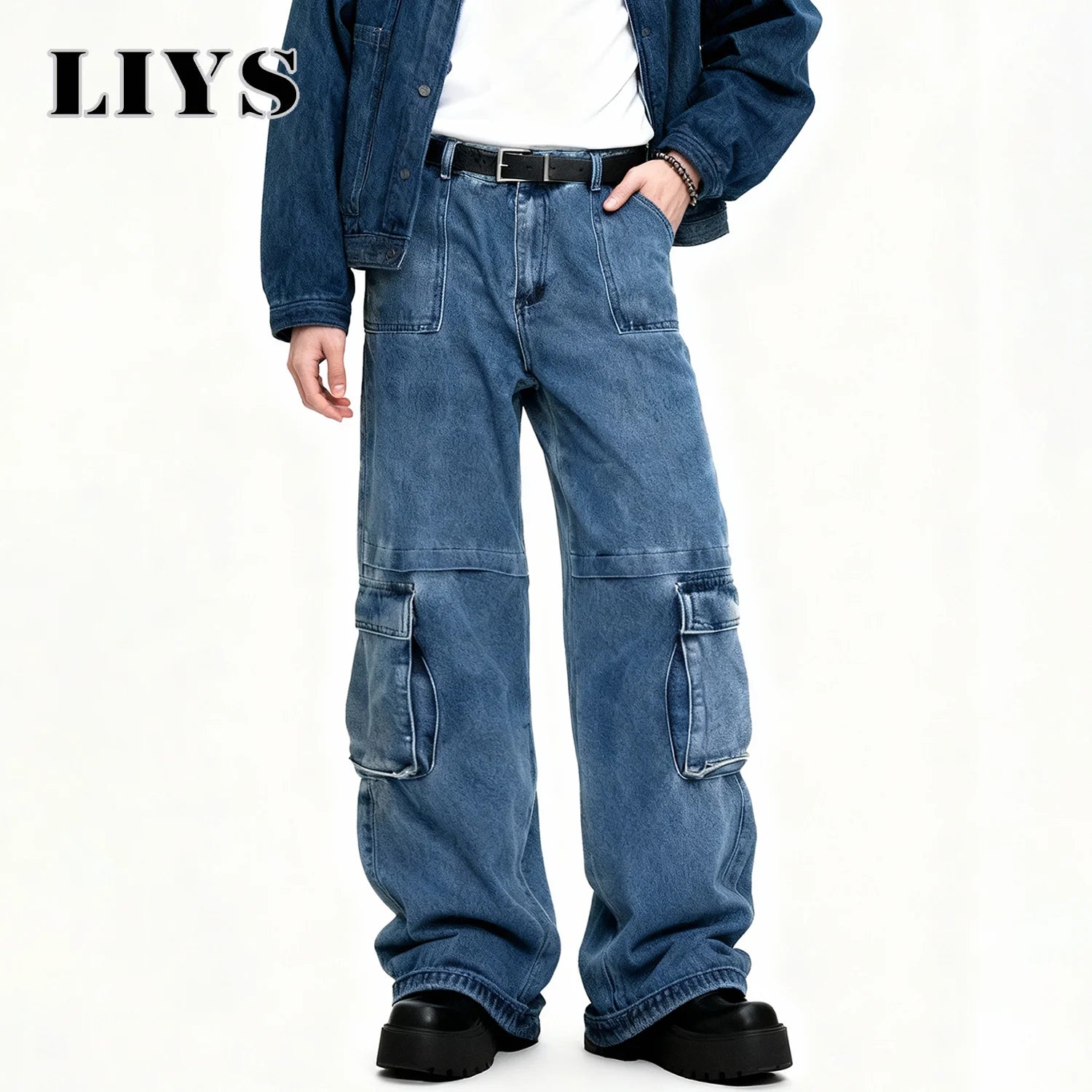 Retro Washed Baggy Cargo Jeans