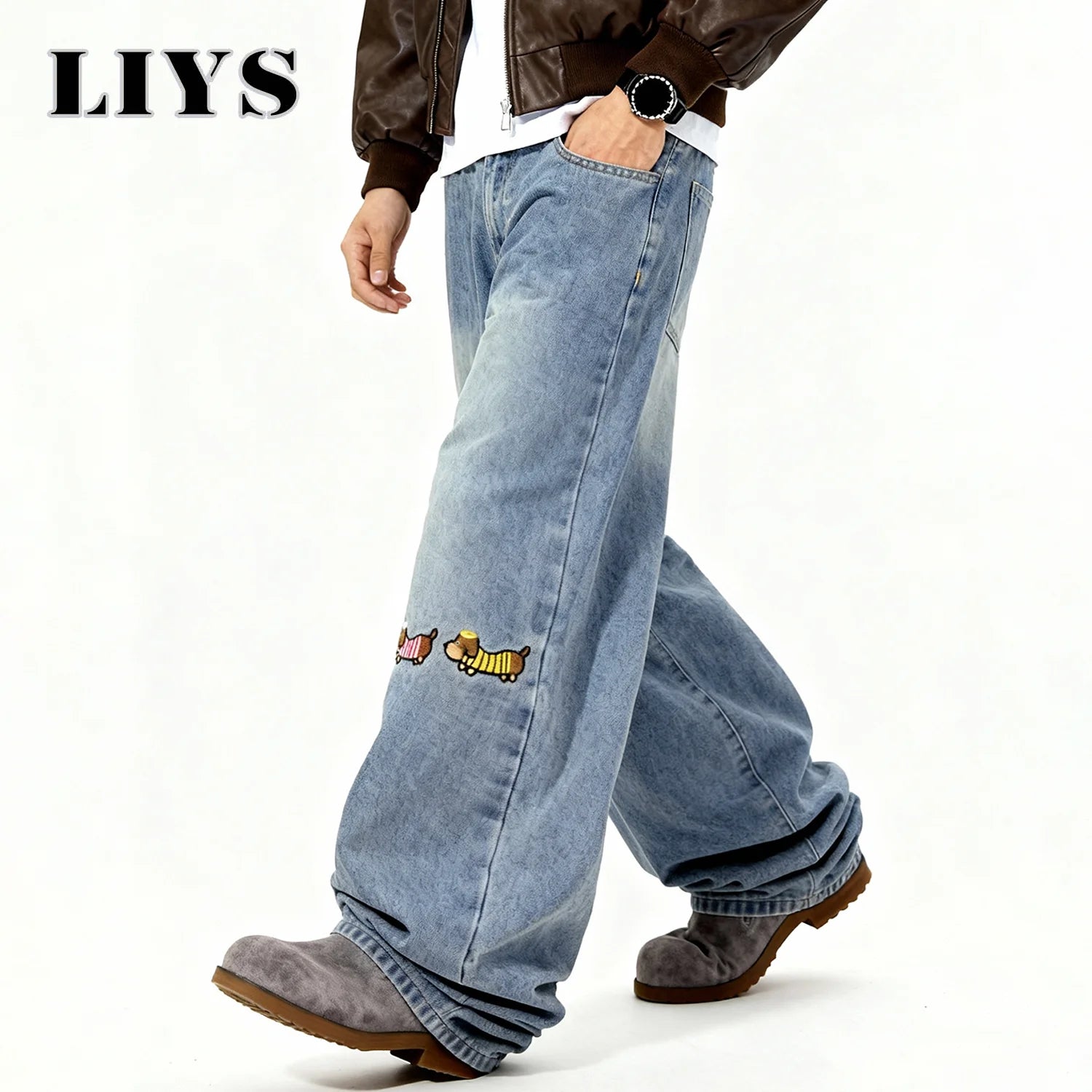 Retro Dachshund Baggy Wide-Leg Jeans